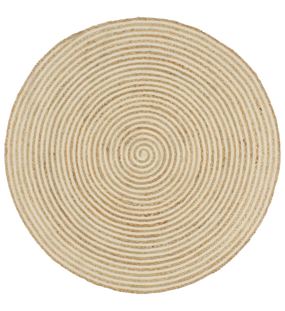 Tapis fait à la main Jute avec design de spirale Blanc 120 cm