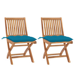 Chaises de jardin 2 pcs avec coussins bleu clair Teck massif