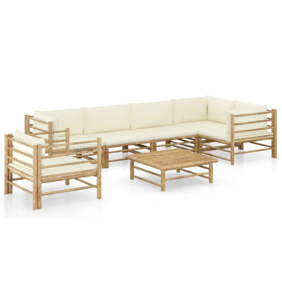 Salon de jardin 7 pcs avec coussins blanc crème Bambou Salon de jardin 7 pcs avec coussins blanc crème Bambou