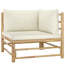 Salon de jardin 7 pcs avec coussins blanc crème Bambou
