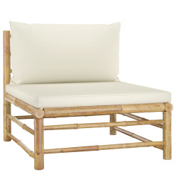 Salon de jardin 7 pcs avec coussins blanc crème Bambou