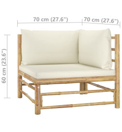 Salon de jardin 7 pcs avec coussins blanc crème Bambou