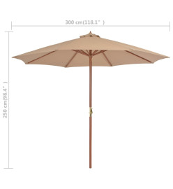 Parasol d'extérieur avec mât en bois 300 cm Taupe