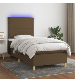 Sommier tapissier matelas et LED Marron foncé 100x200cm Tissu