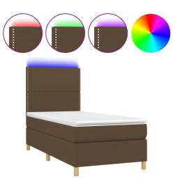 Sommier tapissier matelas et LED Marron foncé 100x200cm Tissu