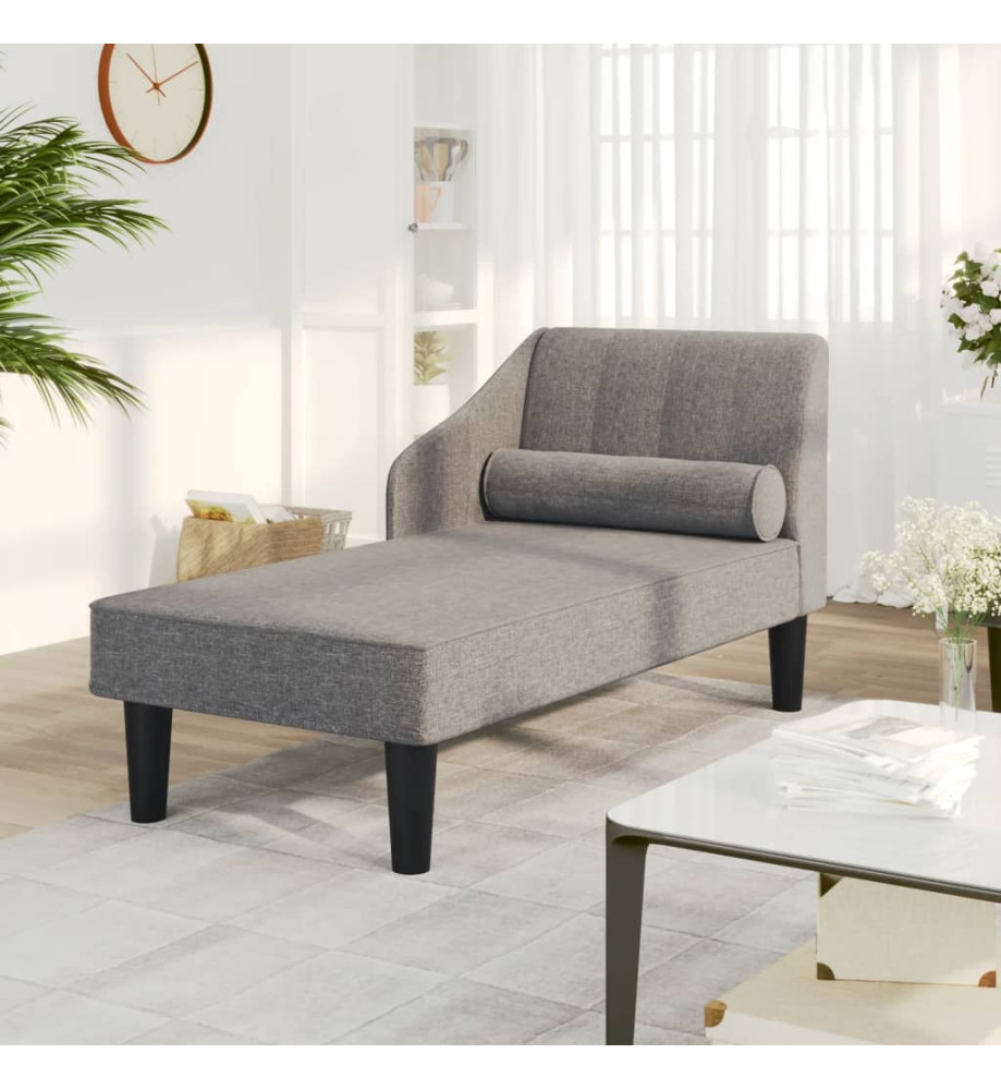 Chaise longue avec traversin gris clair tissu