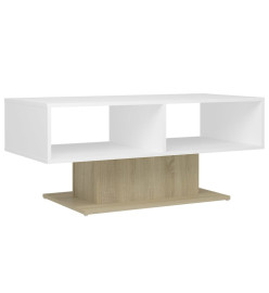 Table basse Blanc et chêne sonoma 103,5x50x44,5 cm Aggloméré