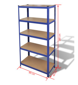 Étagère de rangement à 5 niveaux Bleu Acier et bois ingénierie