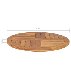 Dessus de table Bois de teck solide Rond 2,5 cm 70 cm