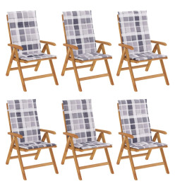 Chaises de jardin inclinables et coussins lot de 6 bois teck