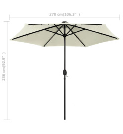 Parasol avec LED et mât en aluminium 270 cm Blanc sable