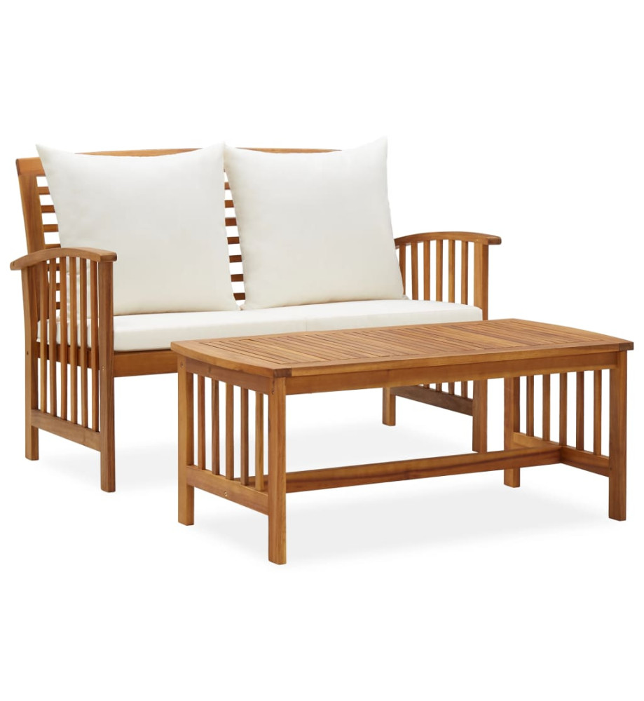 Salon de jardin 2 pcs avec coussins Bois d'acacia solide Salon de jardin 2 pcs avec coussins Bois d'acacia solide