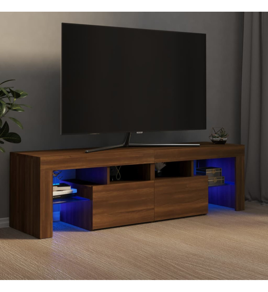 Meuble TV avec lumières LED Chêne marron 140x36,5x40 cm