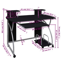 Bureau d'ordinateur Noir 110x52x88,5 cm Bois d’ingénierie