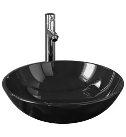 Lavabo de bain avec robinet et drain à poussoir Verre trempé