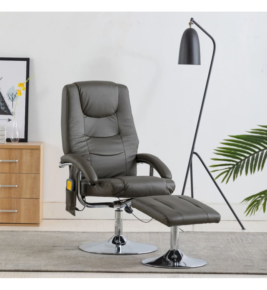 Fauteuil de massage avec repose-pied gris similicuir