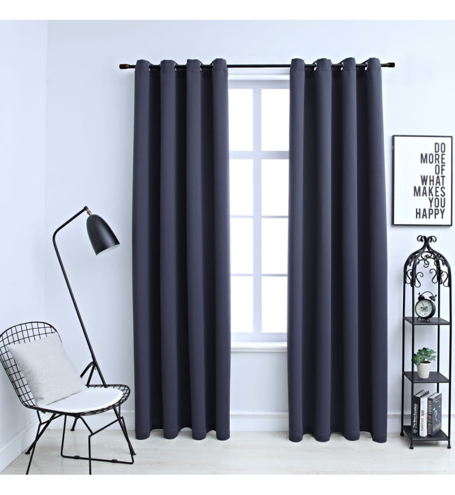 Rideaux occultants avec anneaux Métal 2pcs Anthracite 140x245cm Rideaux occultants avec anneaux Métal 2pcs Anthracite 140x245cm