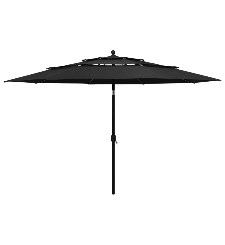 Parasol à 3 niveaux avec mât en aluminium Noir 3,5 m