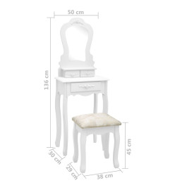 Ensemble de coiffeuse avec tabouret Blanc 50x59x136cm Paulownia