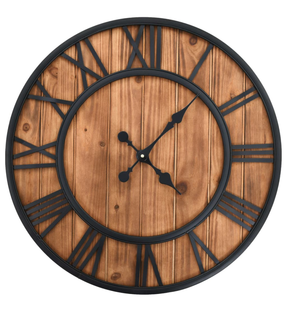 Horloge murale vintage à quartz Bois et métal 60 cm XXL