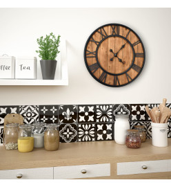 Horloge murale vintage à quartz Bois et métal 60 cm XXL