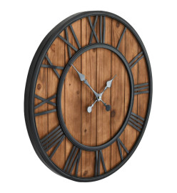 Horloge murale vintage à quartz Bois et métal 60 cm XXL