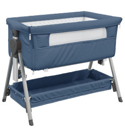 Lit pour bébé avec matelas Bleu marine Tissu de lin