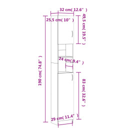 Armoire de bain Chêne fumé 32x25,5x190 cm Bois d'ingénierie