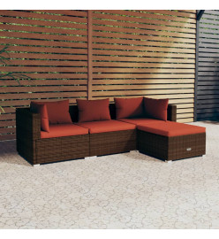 Salon de jardin 4 pcs avec coussins Résine tressée Marron