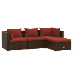 Salon de jardin 4 pcs avec coussins Résine tressée Marron