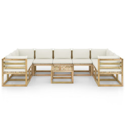 Salon de jardin 10 pcs avec coussins bois de pin imprégné