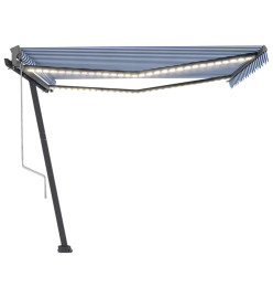 Auvent automatique capteur de vent/LED 450x300 cm Bleu et blanc