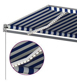 Auvent automatique capteur de vent/LED 450x300 cm Bleu et blanc