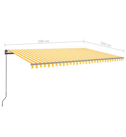 Auvent automatique rétractable avec poteaux 5x3,5 m Jaune blanc