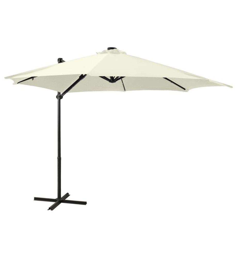 Parasol déporté avec mât et lumières LED Sable 300 cm