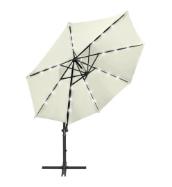 Parasol déporté avec mât et lumières LED Sable 300 cm