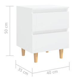 Tables de chevet pieds en pin 2 pcs Blanc brillant 40x35x50 cm