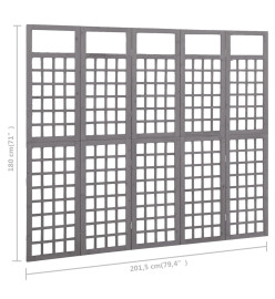 Cloison de séparation à 5 panneaux Bois de pin Gris 201,5x180cm