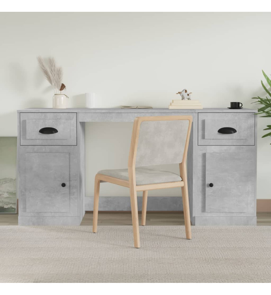 Bureau avec armoire gris béton bois d'ingénierie