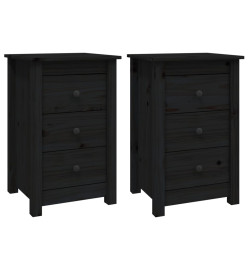 Tables de chevet 2 pcs Noir 40x35x61,5 cm Bois de pin massif