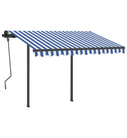 Auvent rétractable automatique et poteaux 3x2,5 m Bleu et blanc