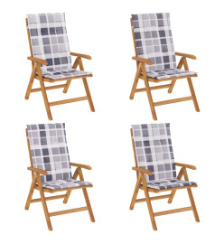 Chaises de jardin inclinables 4pcs et coussins bois massif teck