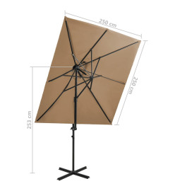 Parasol déporté à double toit Taupe 250x250 cm