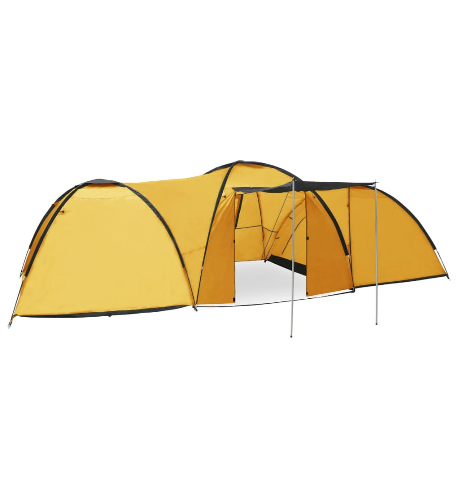 Tente igloo de camping 650x240x190 cm 8 personnes Jaune