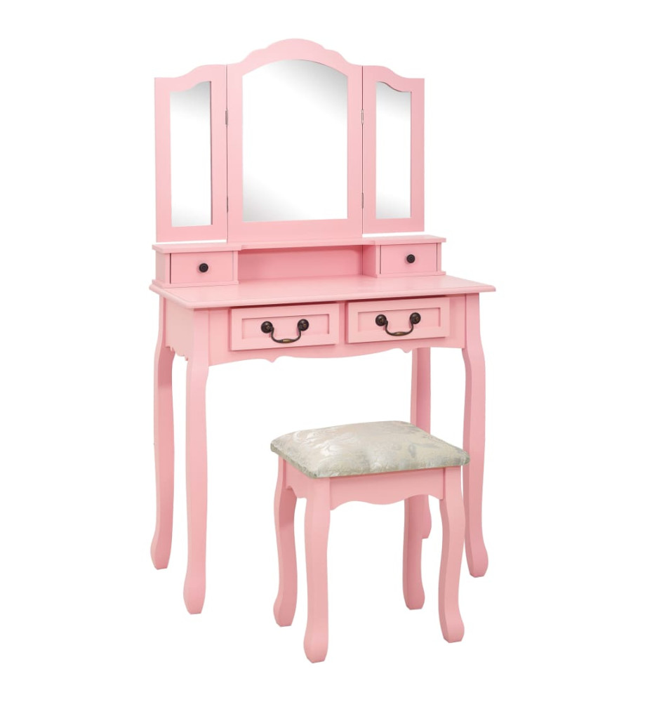 Ensemble de coiffeuse avec tabouret Rose 80x69x141 cm Paulownia