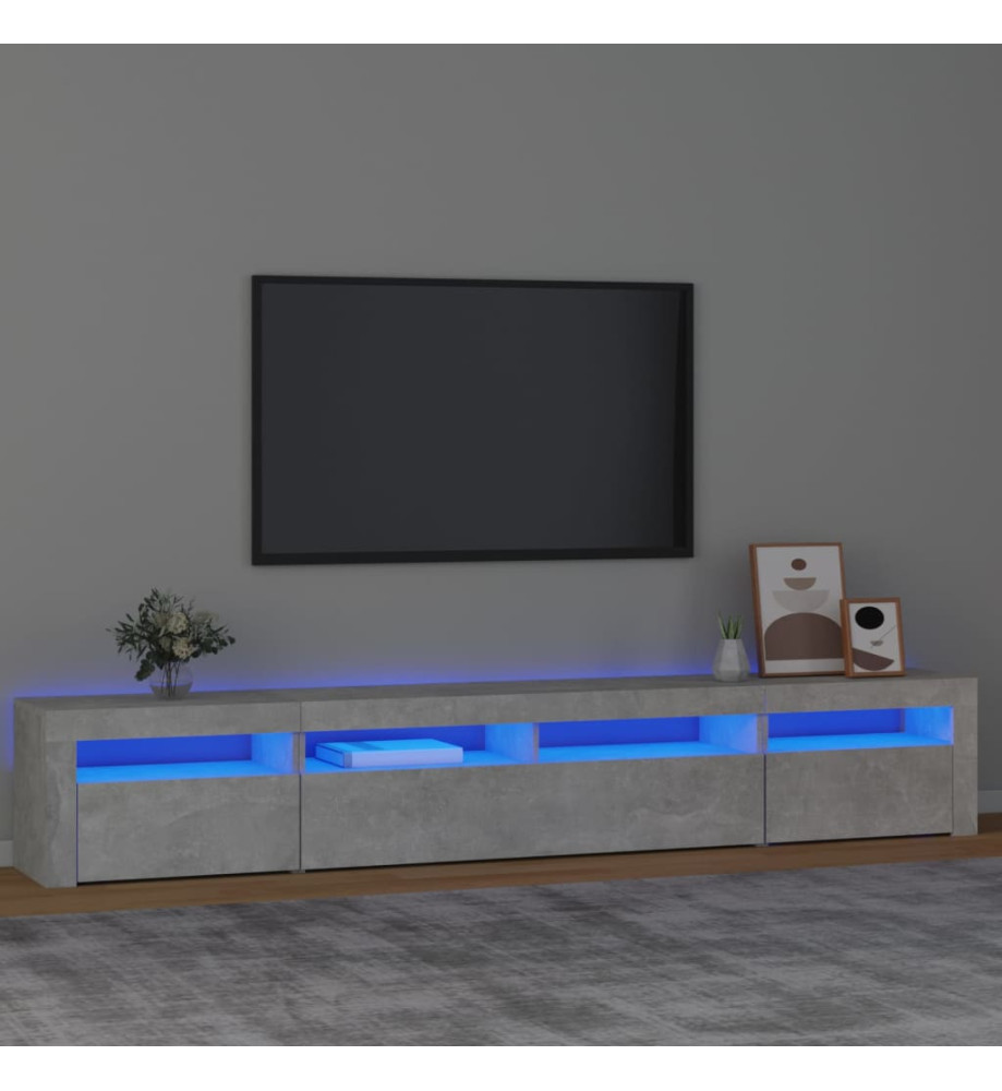 Meuble TV avec lumières LED Gris béton 240x35x40 cm