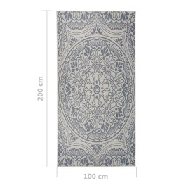 Tapis à tissage plat d'extérieur 100x200 cm Motif bleu