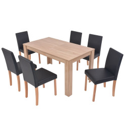 Table et chaises 7 pcs Cuir synthétique Chêne Noir