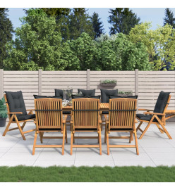 Chaises de jardin inclinables et coussins lot de 8 teck solide