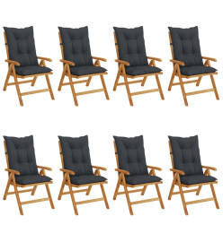Chaises de jardin inclinables et coussins lot de 8 teck solide
